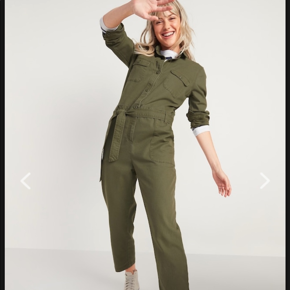 Tie-belt canvas utility canvas jumpsuit